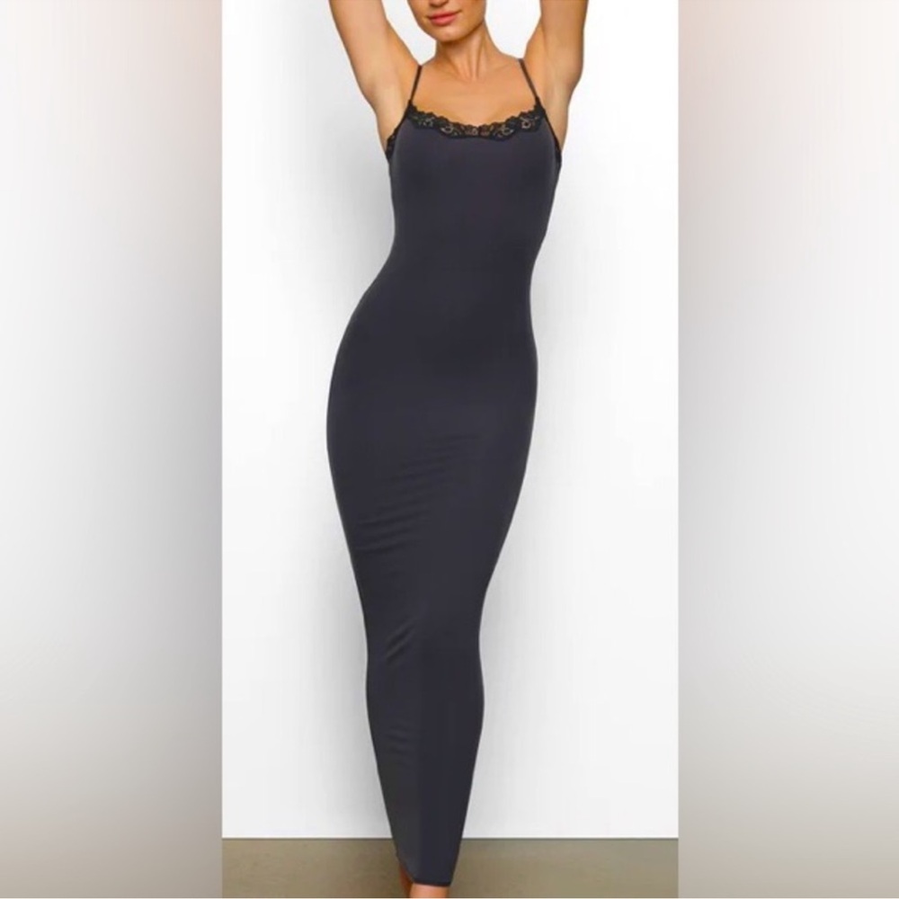 SKIMS NWT Fits Everybody Lace Slip Long Dress - Onyx